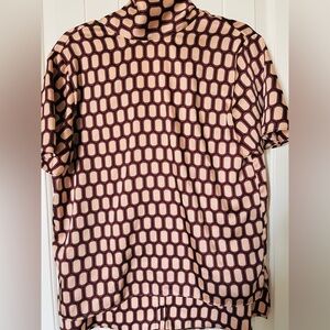 Zara Cream and Brown Blouse with Modern Geometric Design